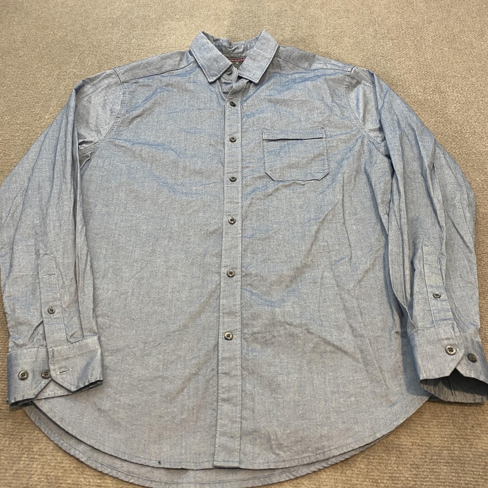 Under Armour Shirt Mens Large Blue Chambray Long Sleeve Button Front Casual